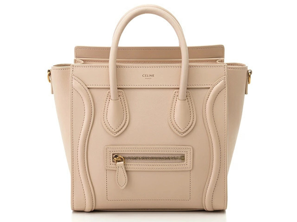 Celine Luggage Tote Shopper Shoulder Bag Powder Embossed Leather